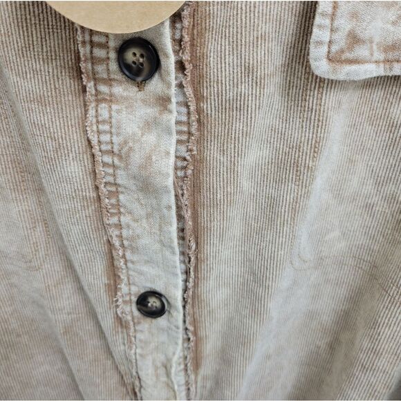 BIBI Courdoroy Button Up Shirt Jacket Distressed Tan NWT XL Pockets - Picture 9 of 9